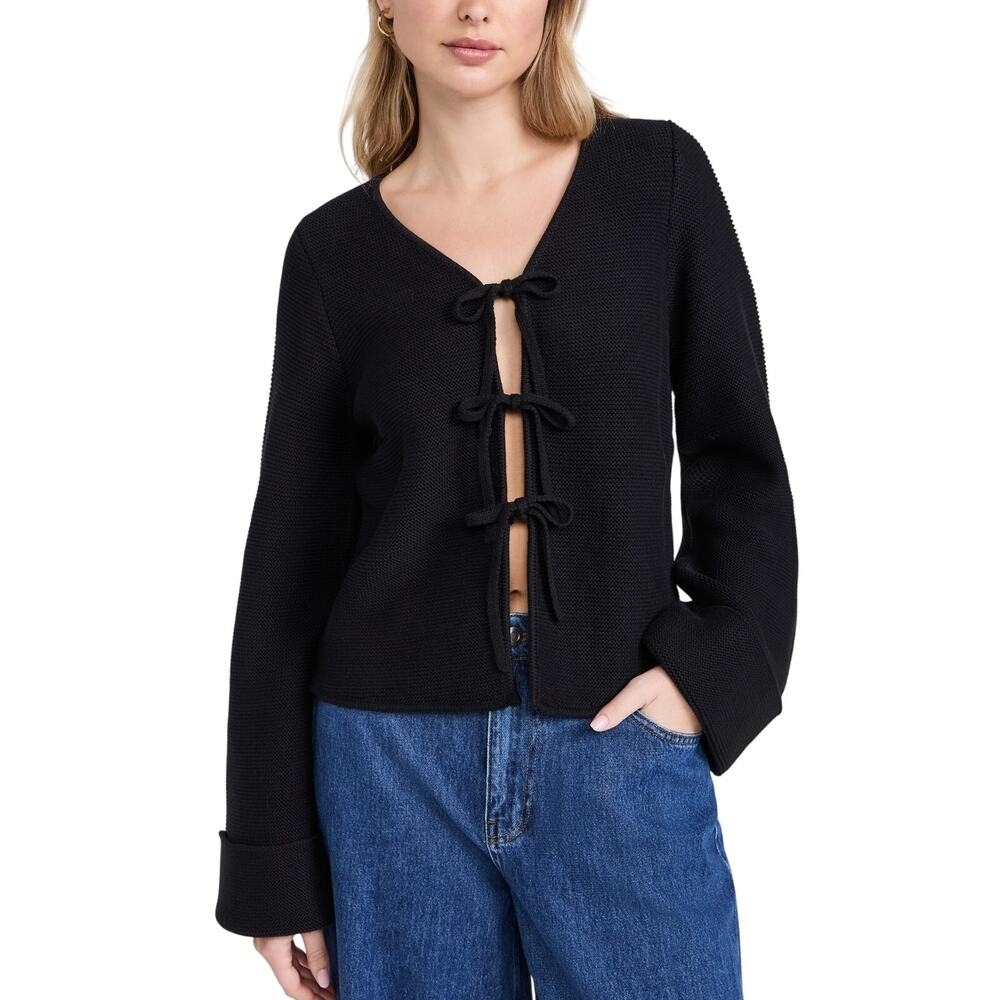Aligne 'Nadia' Black Cotton Tie Knit Cardigan Size XS